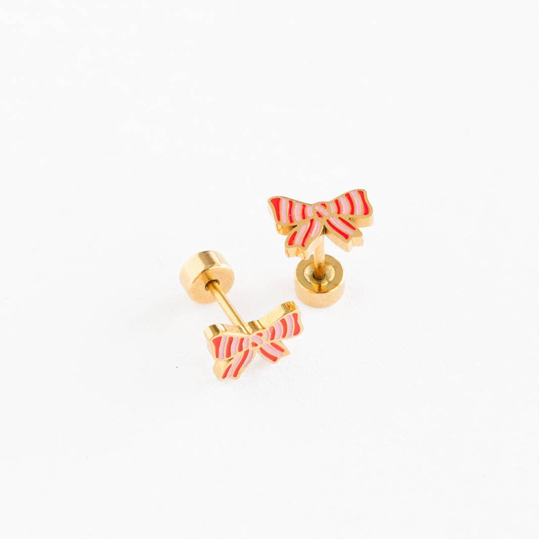 Striped Bow Screw-Back Earrings