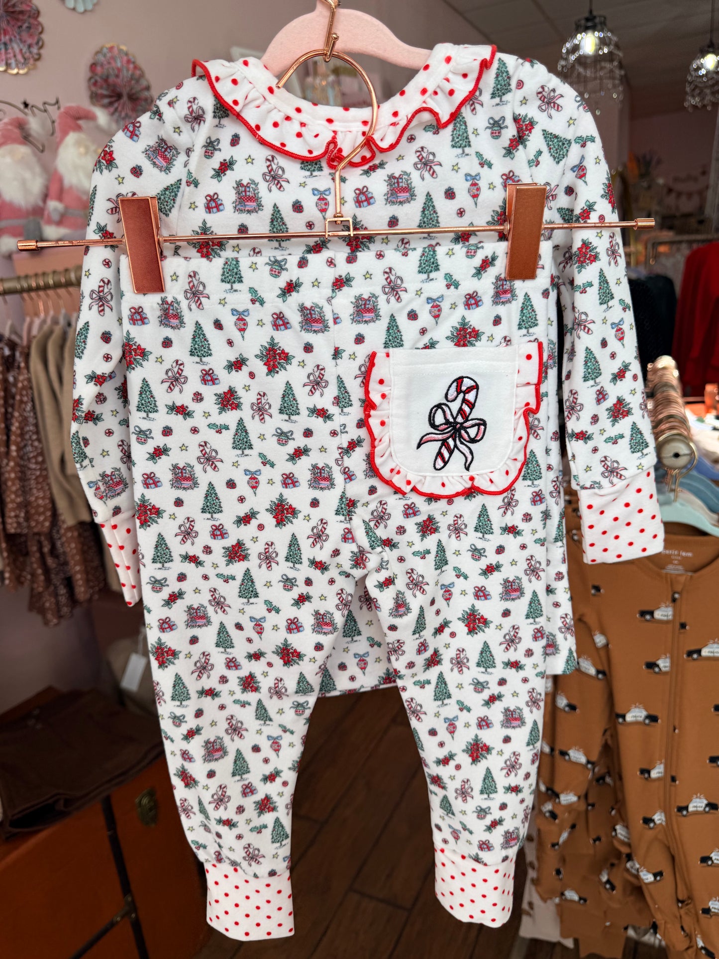 Candy Cane Bow Butterknit Pajama Set