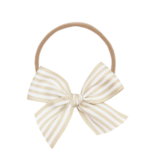 Lace Bow - Tan Stripe Ribbon Headband