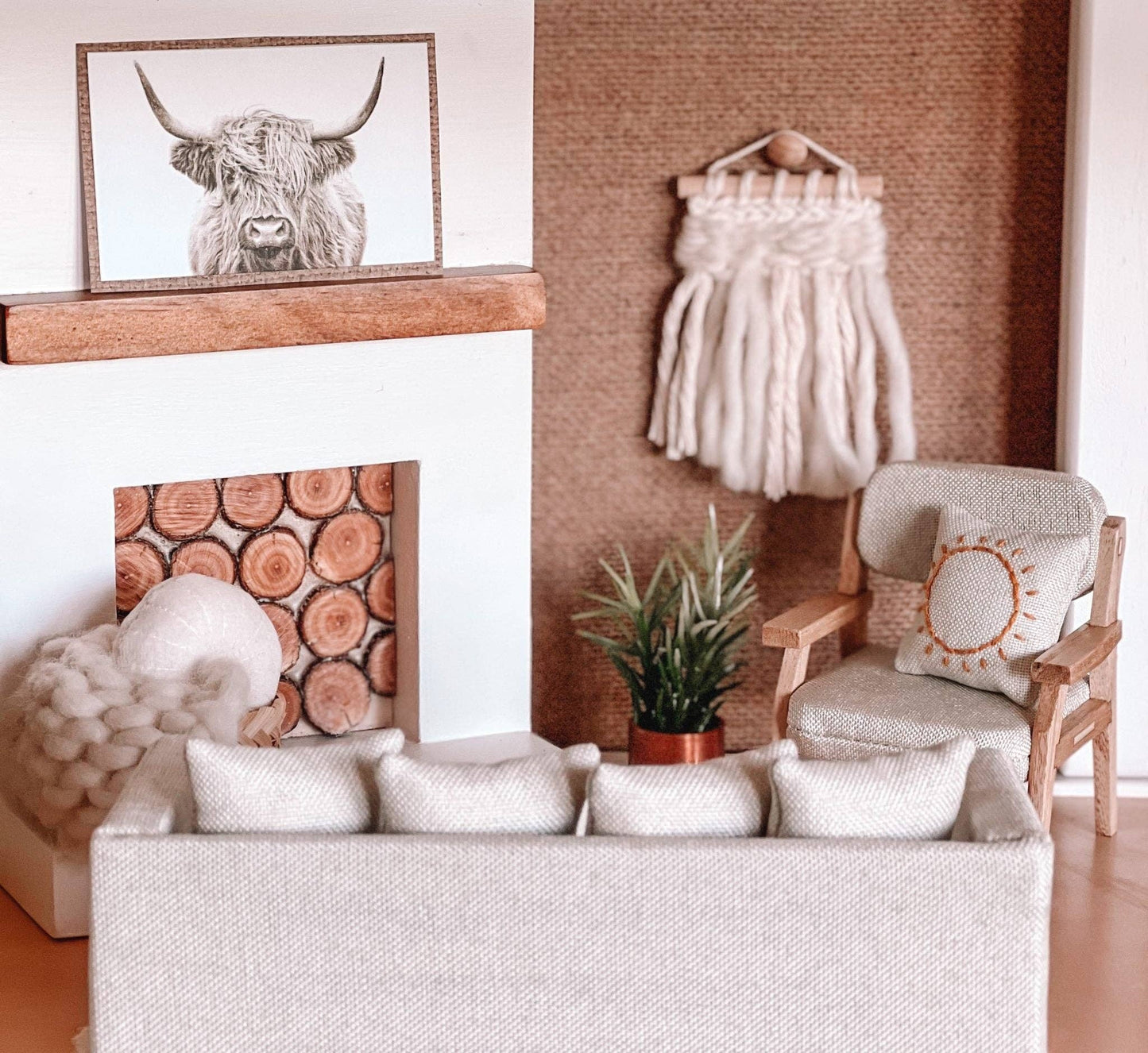 Macy Mae Dollhouse Designs - Dollhouse Open Frame Lounge Chair | Natural Wood + Gray