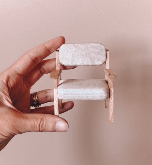 Macy Mae Dollhouse Designs - Dollhouse Open Frame Lounge Chair | Natural Wood + Gray