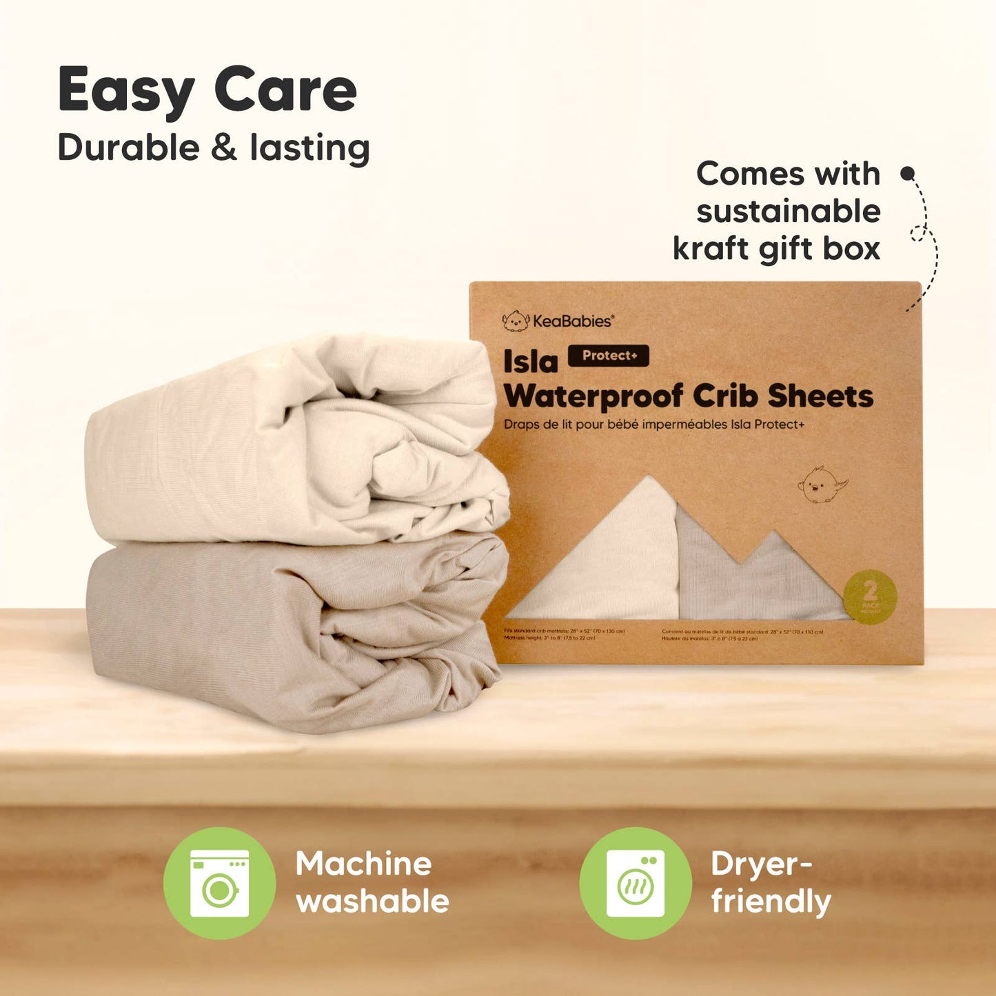 2pk Waterproof Crib Sheets - Ecru