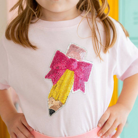 Pencil Bow Sequin Patch T-Shirt
