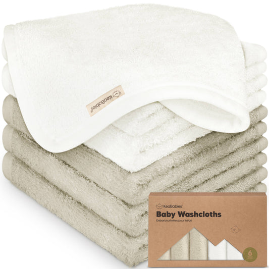 6-Pack Baby Wash Cloths - White/Stone