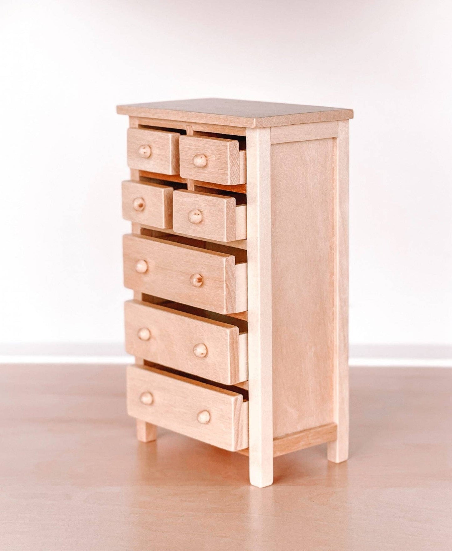 Macy Mae Dollhouse Designs - Dollhouse Tall Dresser | Wood Knobs