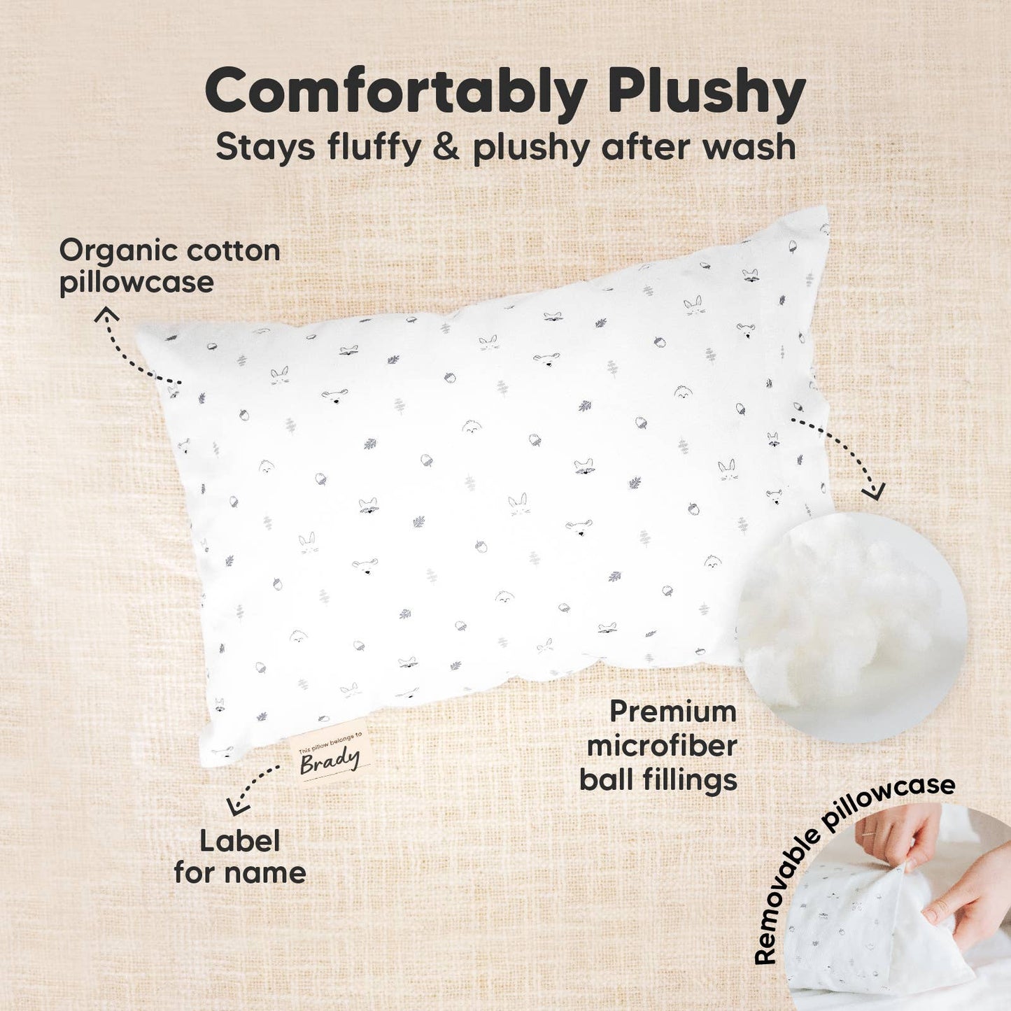 9X13 Mini Toddler Pillow W/ Pillowcase - Acorn