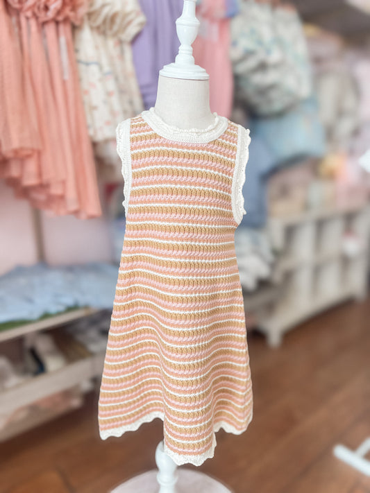 Crochet Tank Mini Dress - Pink Stripe