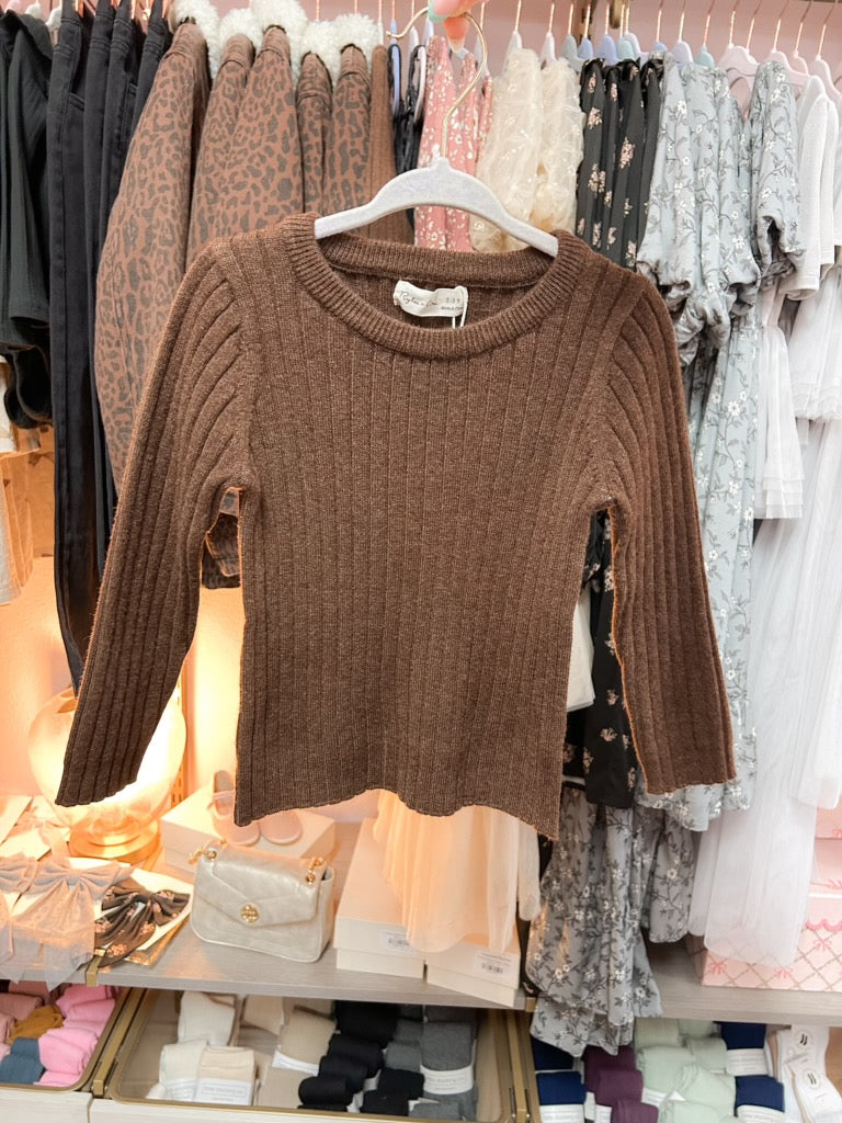 Long Sleeve Knit Top - Brown
