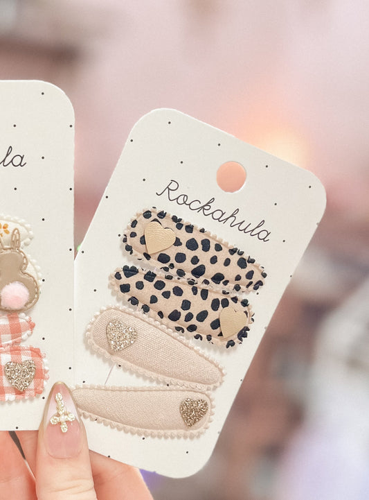 Leopard Heart Fabric Clip Set
