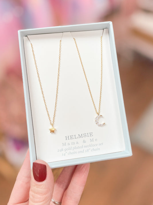 Mama & Me Moon and Star Necklace Set