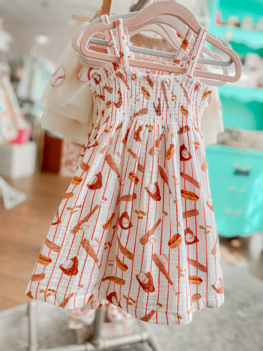 Organic Muslin Smocked Tube Dress, Baseball Game