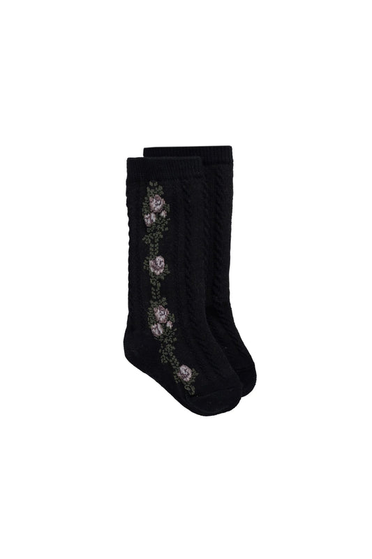 Tasha Floral Jacquard Sock - Black Beauty