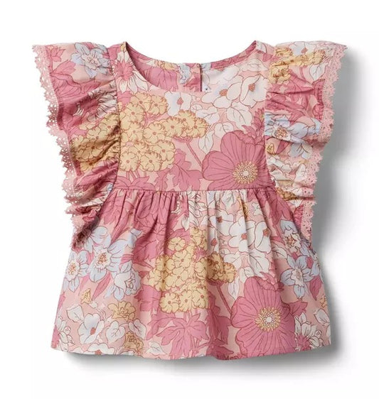 Pink Floral Ruffle Top