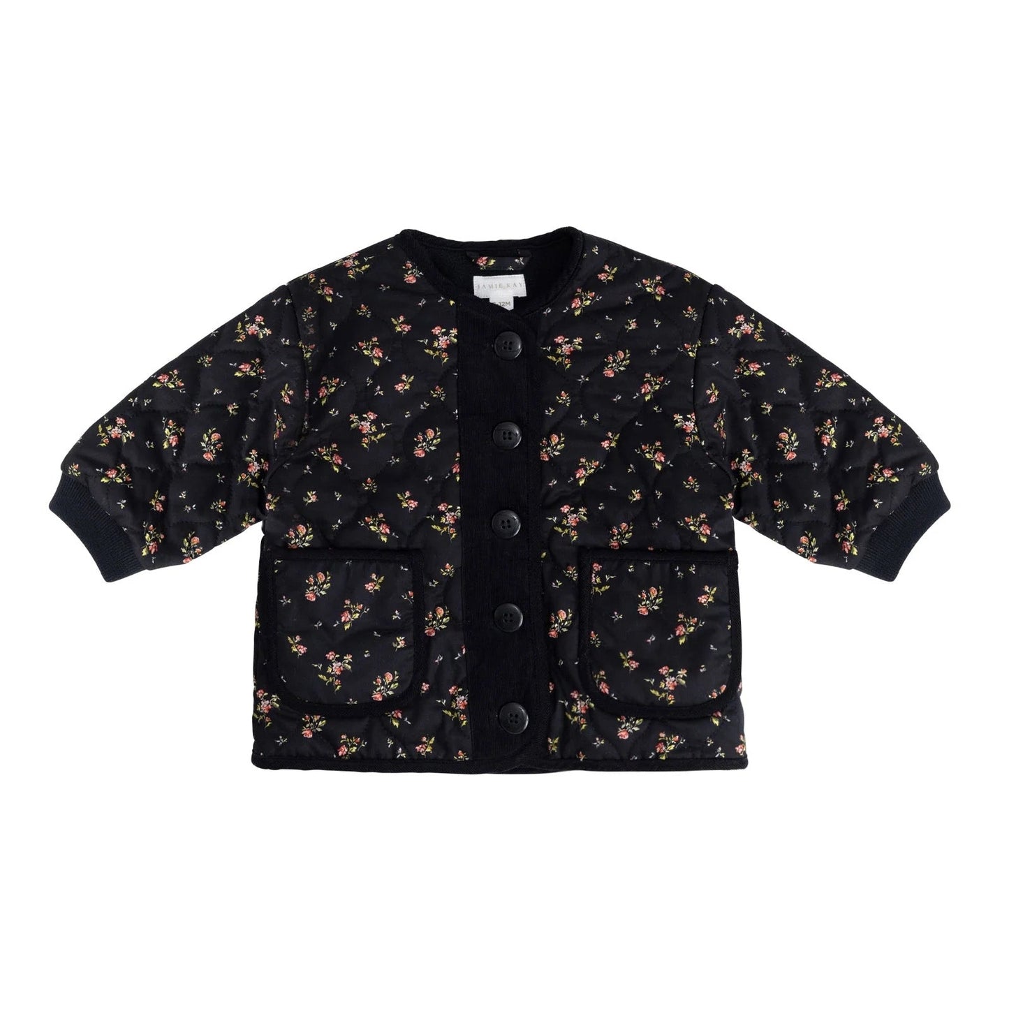 Black floral patterned jacket on a white background