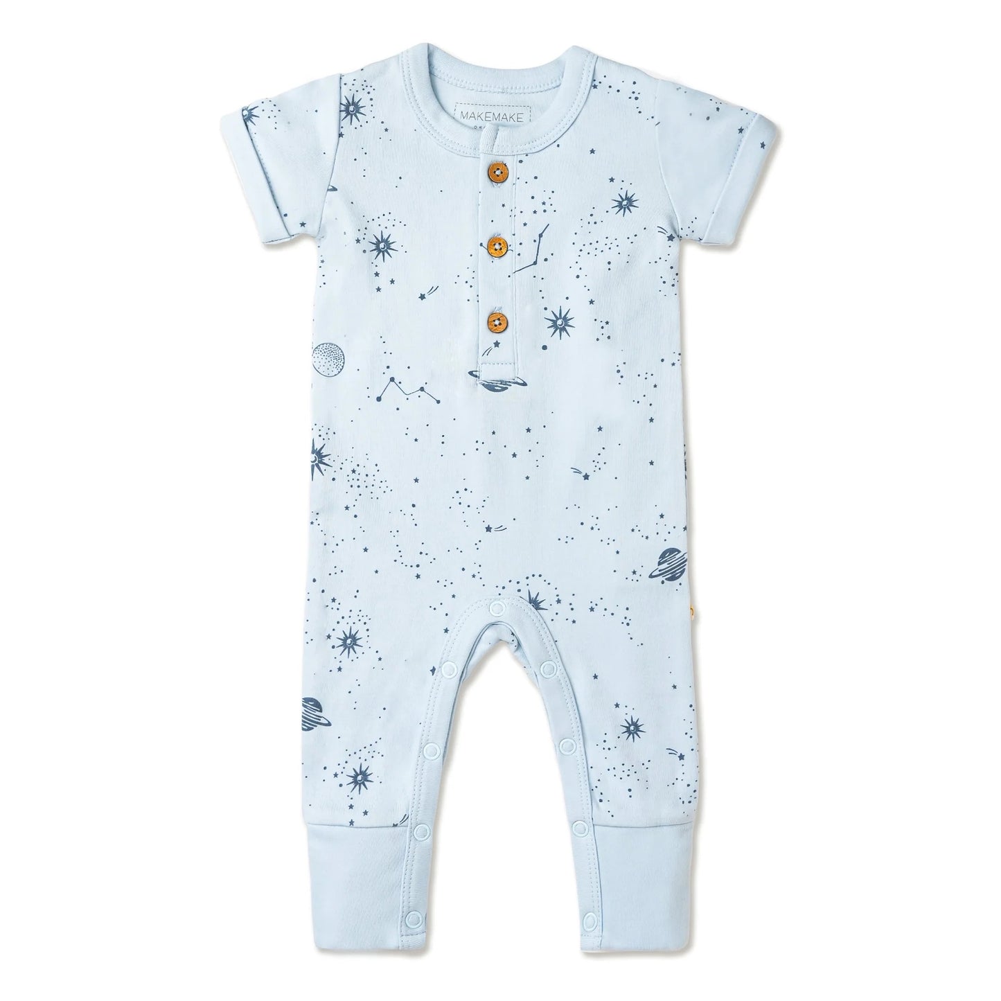 Organic Short Sleeve Button Romper - Celestial