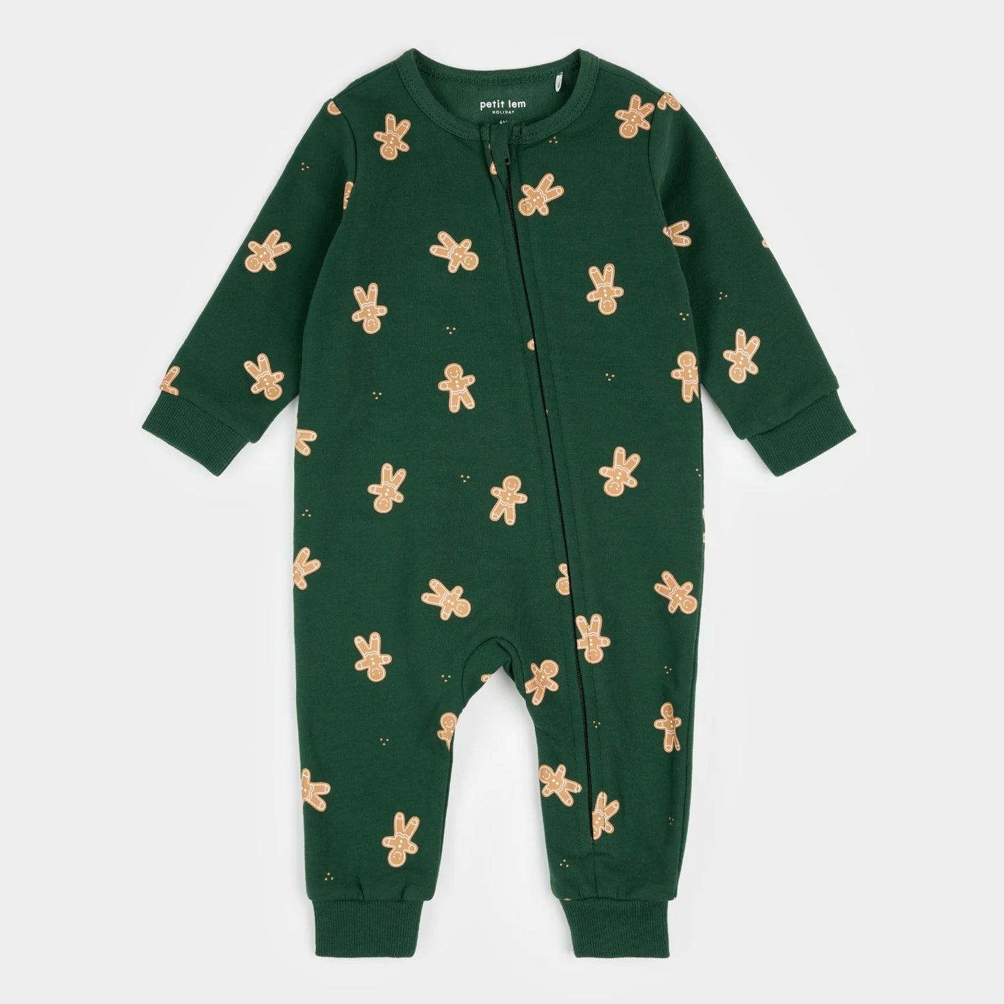 Gingerbread Man Print on Dark Green Fleece Playsuit