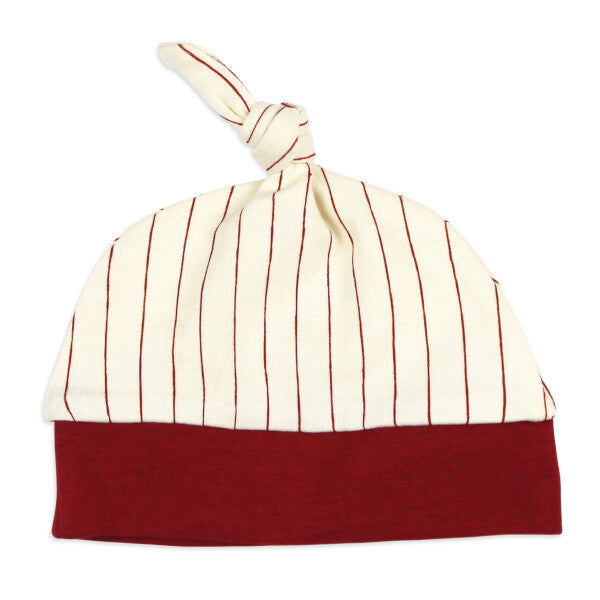 Organic Knotted Hat- Crimson Pinstripe
