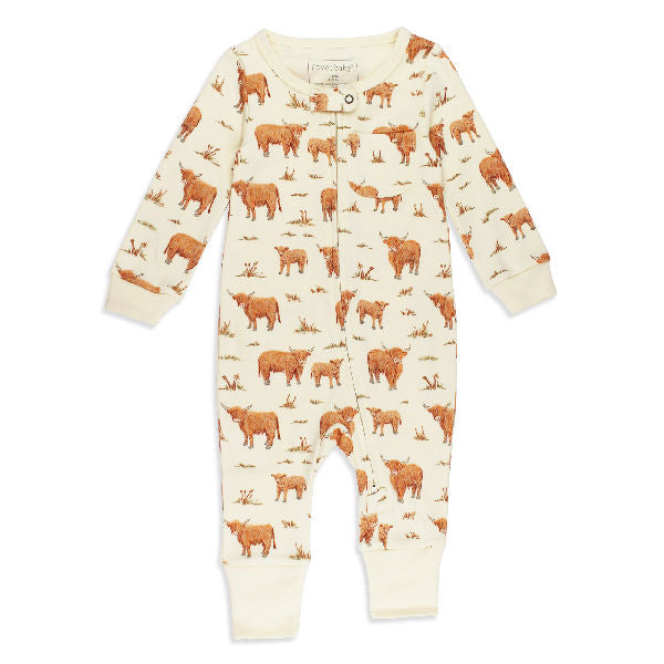Highland Cow Organic Footless Zipper Romper