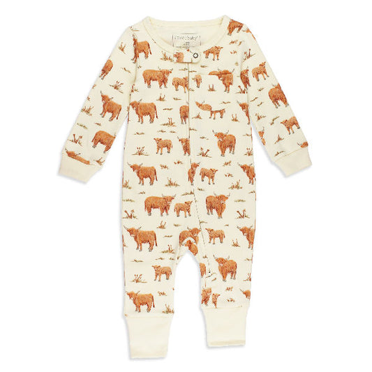 Highland Cow Organic Footless Zipper Romper