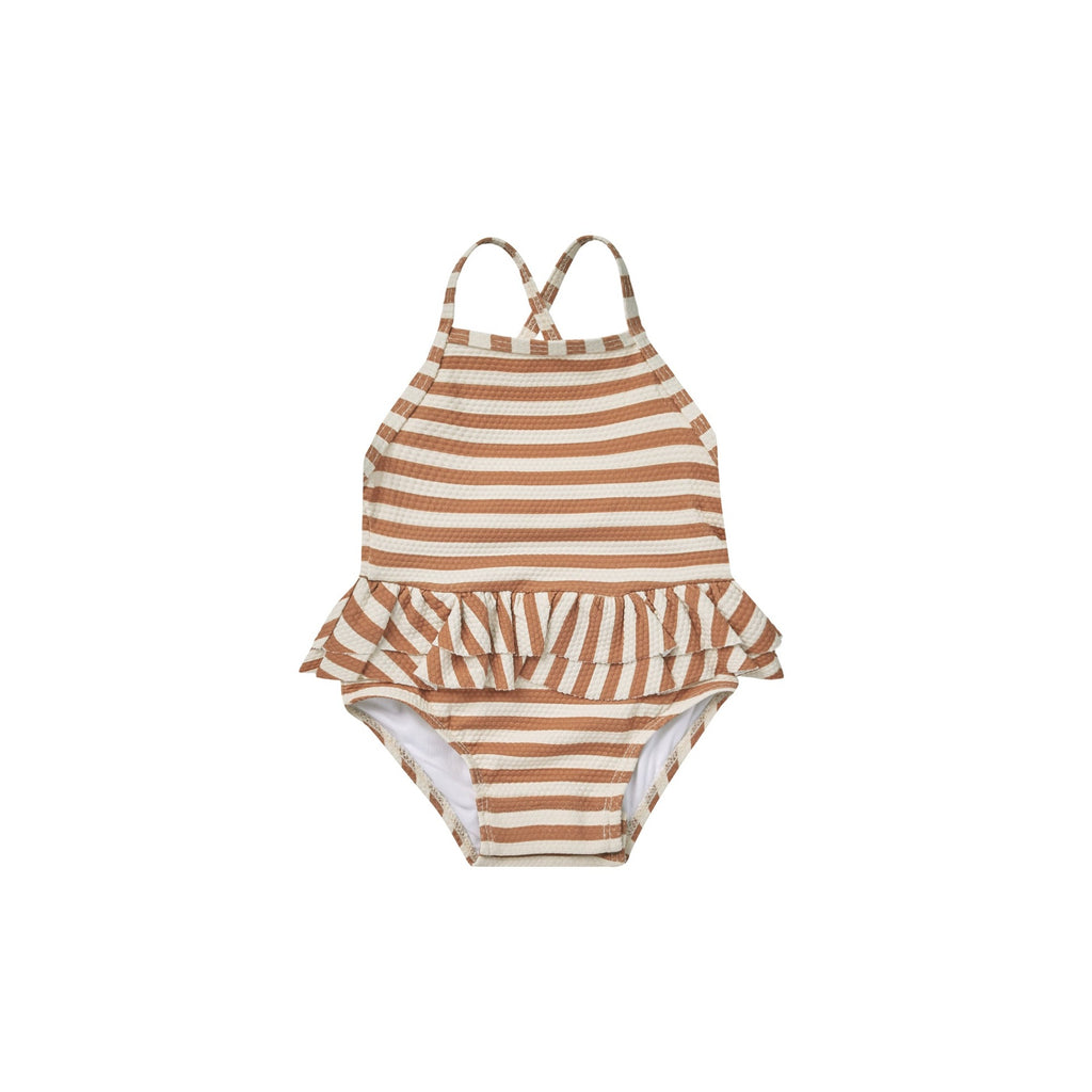 Ruffled One-Piece Swimsuit - Clay Stripe