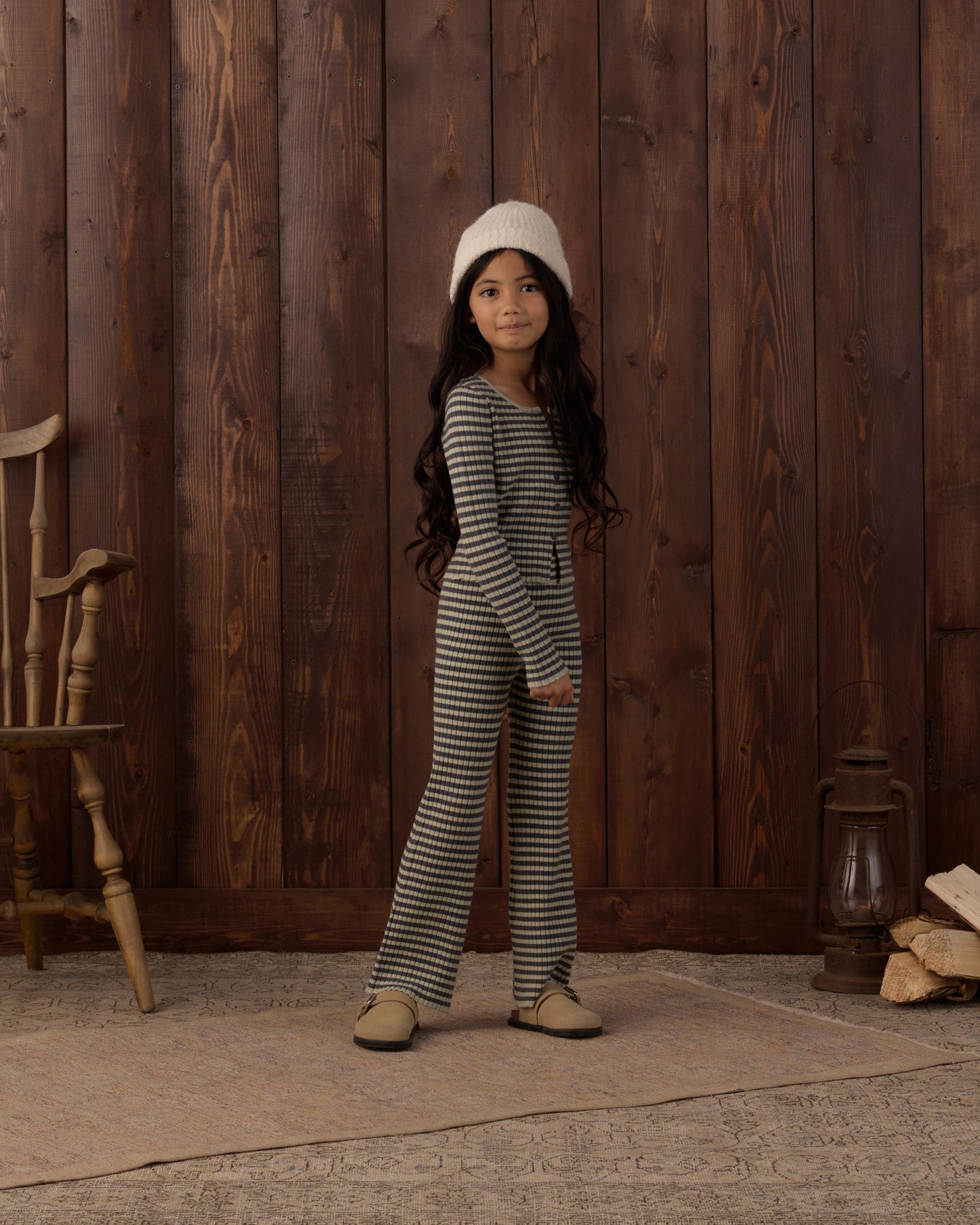 Flare Rib Knit Pant Midnight Stripe