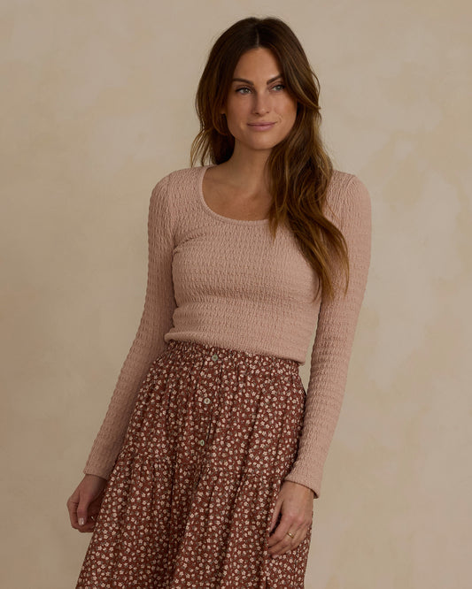 Women's Textured Long Sleeve Tee- Rose