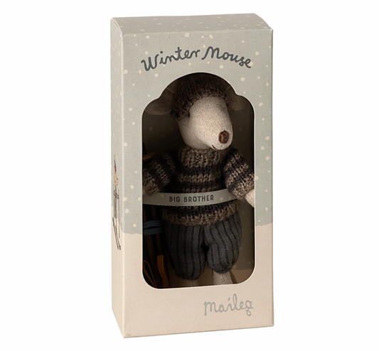 Winter Mouse with Ski Set- Big Brother Grey