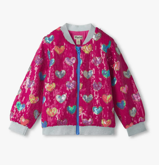 Pink Hearts Sequin Bomber Jacket