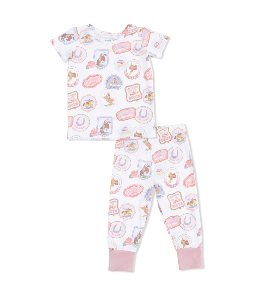 Rodeo Patches Pink- Short Sleeve Loungewear Set