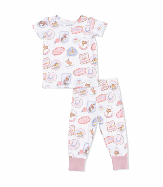 Rodeo Patches Pink- Short Sleeve Loungewear Set