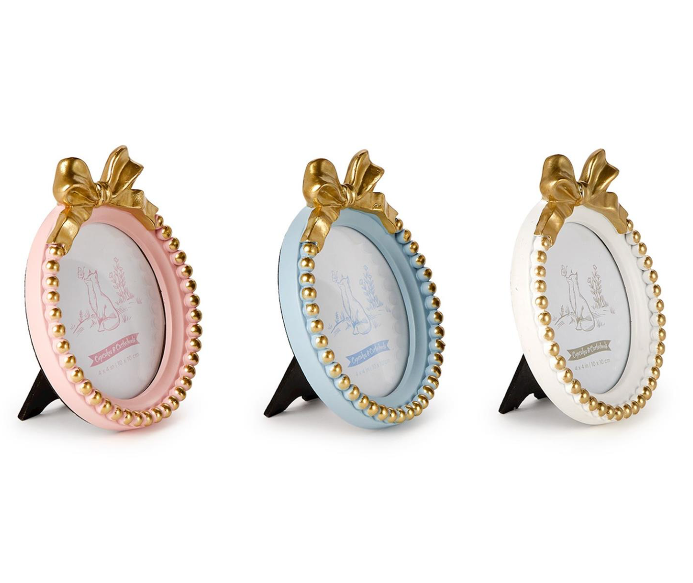 Golden Bow 4" x 4" Round Photo Frame