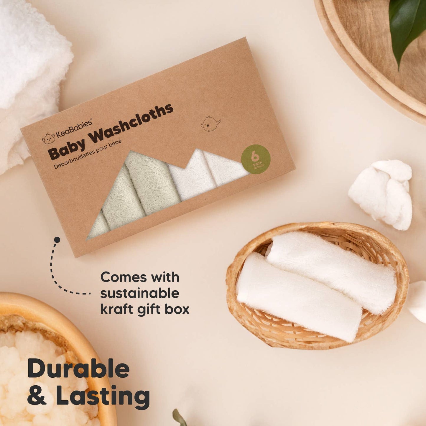 6-Pack Baby Wash Cloths - White/Stone