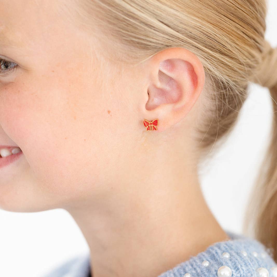 Red Bow Screw-Back Earrings