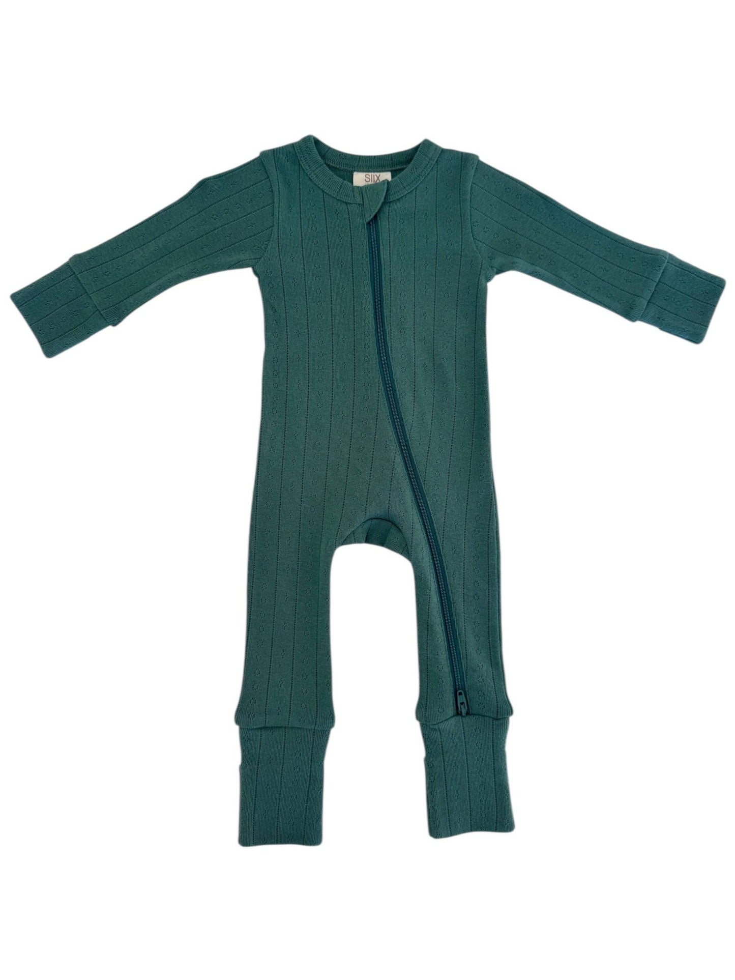 Pine / Organic Pointelle 2-Way Zip Romper