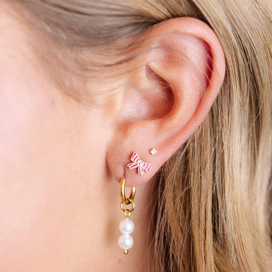 Striped Bow Screw-Back Earrings