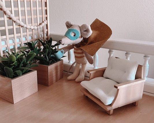 Macy Mae Dollhouse Designs - Dollhouse Patio Chair + Tufted Cushions | Natural Wood White