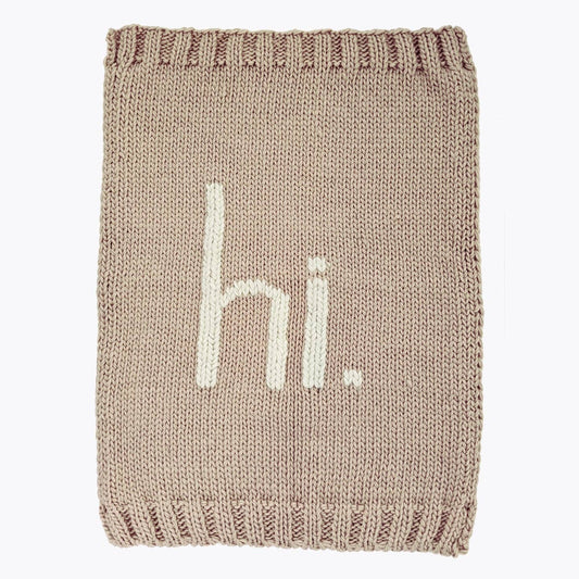 Hi. Hand Knit Baby Blanket - Pebble