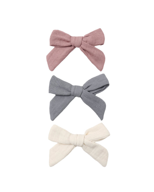 Bow Clip Set- Mulberry, Slate, Natural