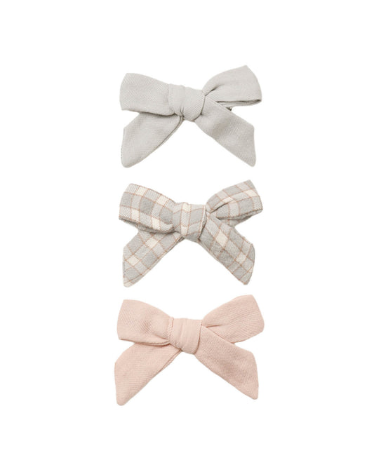 Bow Clip Set- Cloud, Blue Gingham, Dusty Rose