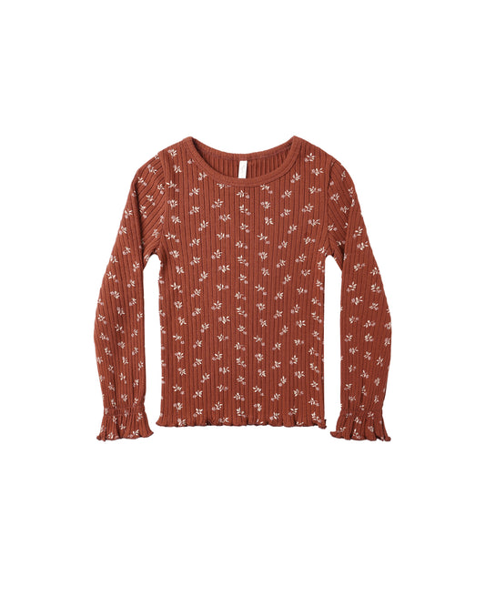 Ribbed Long Sleeve Top - Ruby Ditsy