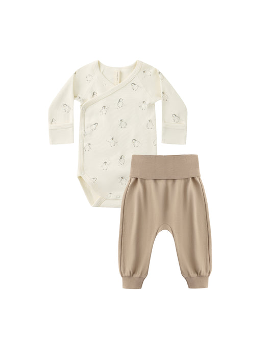 Side Snap Bodysuit + Pant Set - Penguins