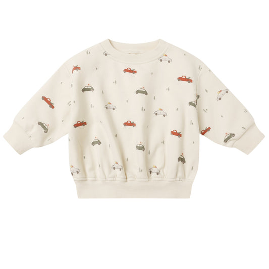 Children's sweatshirt with car pattern on a white background