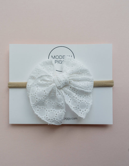 White Eyelet | Petite Party Bow
