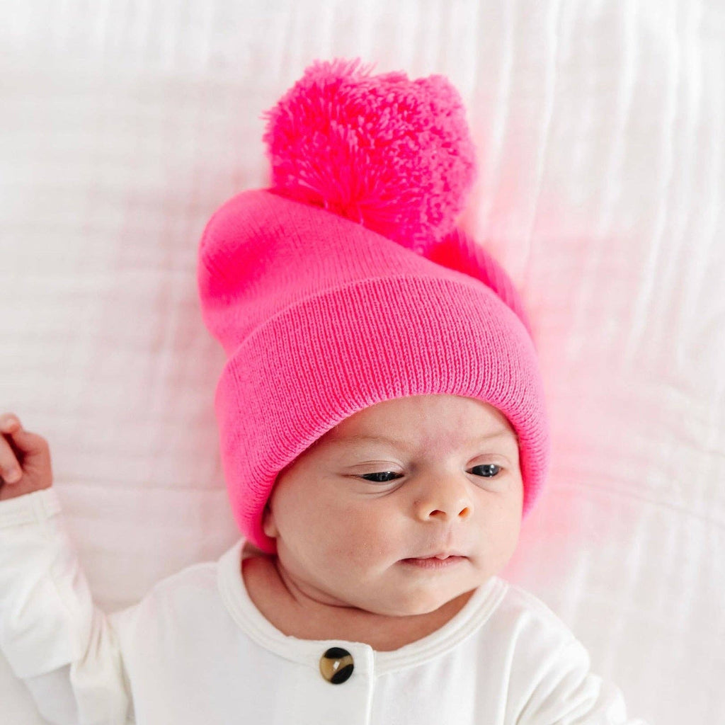 Beanie with Pom - Neon Pink