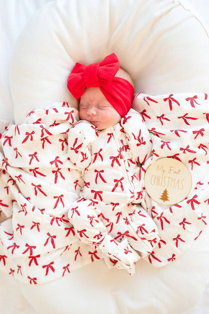 Harp Angel Boutique - Muslin Swaddle Blanket - Red Bows