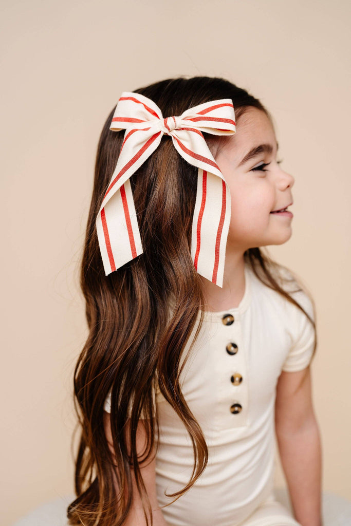 Ribbon Bow - Red Stripe Sash Clip