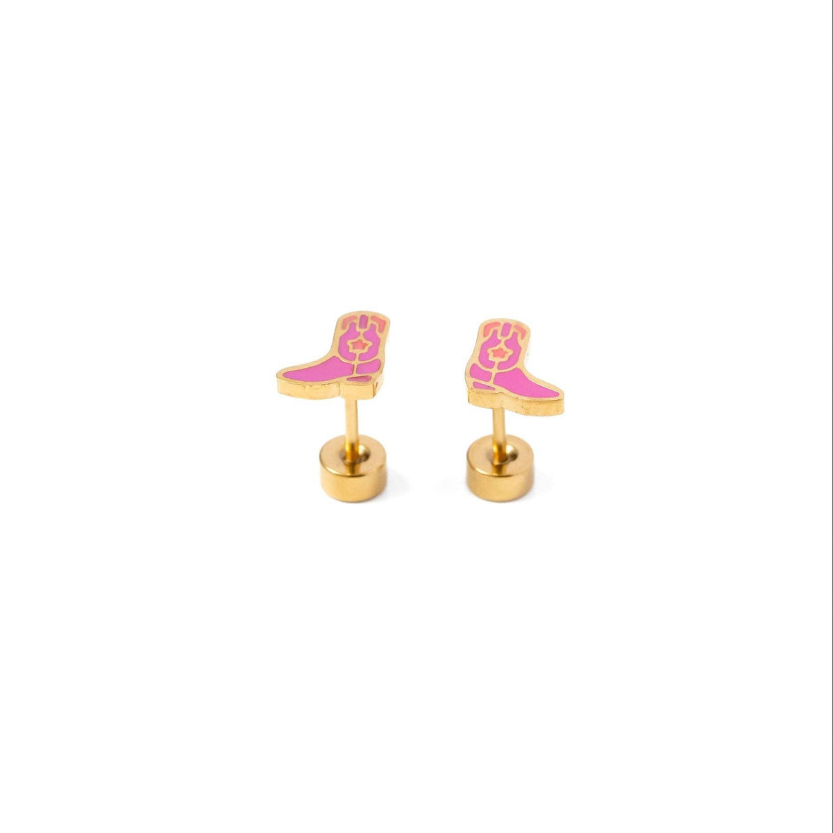 Pip Pop Post - Cowboy Boot Stud Earrings - Hypoallergenic, Flat Back, Girl