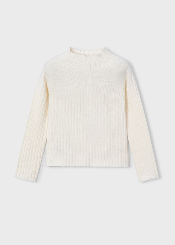 Cream ribbed sweater on a white background