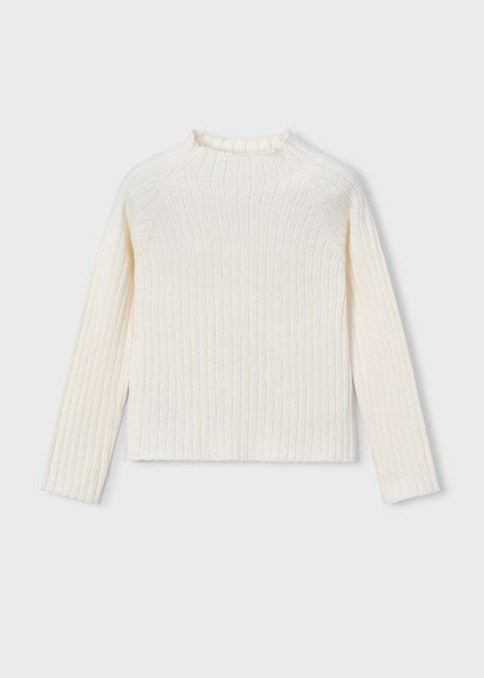 Cream ribbed sweater on a white background