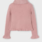 Pink ribbed sweater on a light gray background